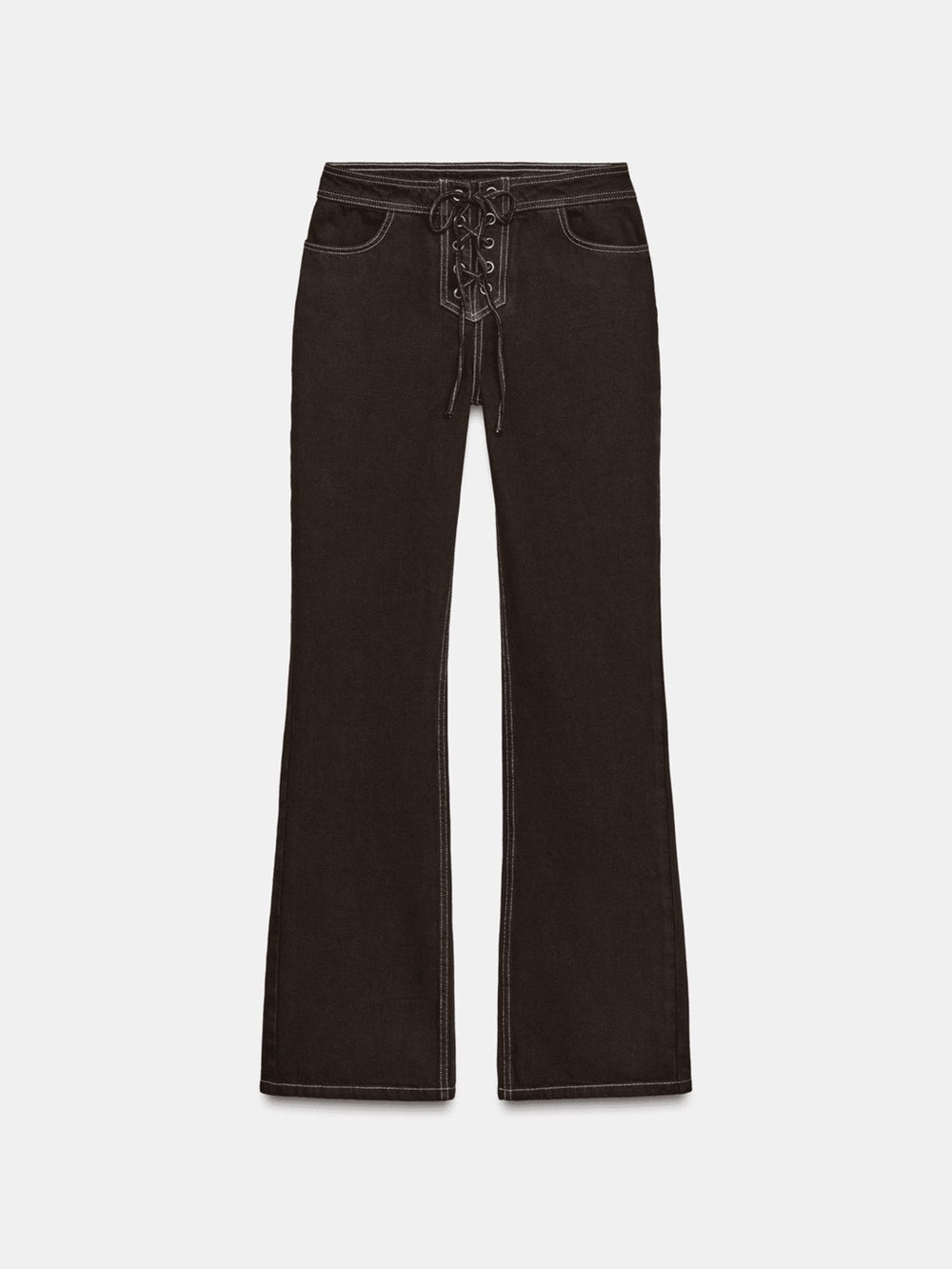 Zara low rise dark brown lace up denim - 100% cotton